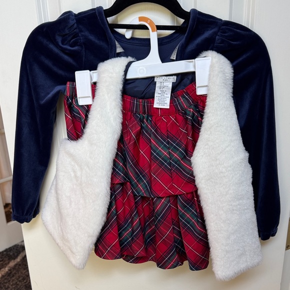 Max Studio Kids Set with Navy Top and Red Plaid Skirt - Picture 1 of 4
